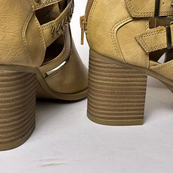 Sugar Riverdale Ankle Booties Women 8 Brown Block Heel Studded Beads Back Zip - Picture 16 of 16